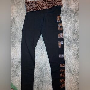 PINK Victoria's Secret Black and Leopard Print Sweatpants